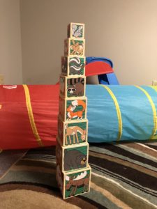 Melissa and Doug Stacking Blocks for speech therapy at home. Easy tips for late talkers and speech activities for todders