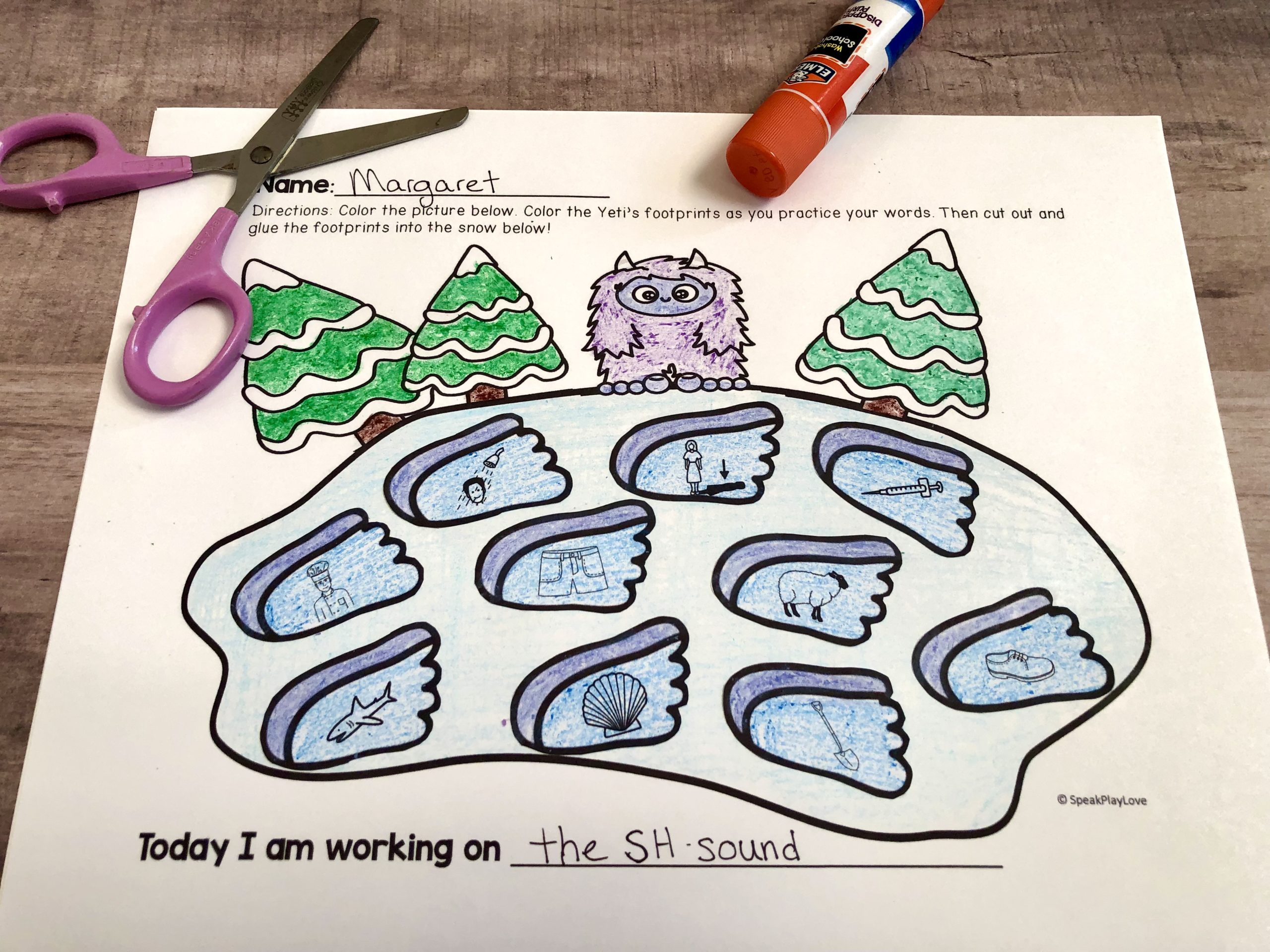 picture of yeti craft for speech therapy