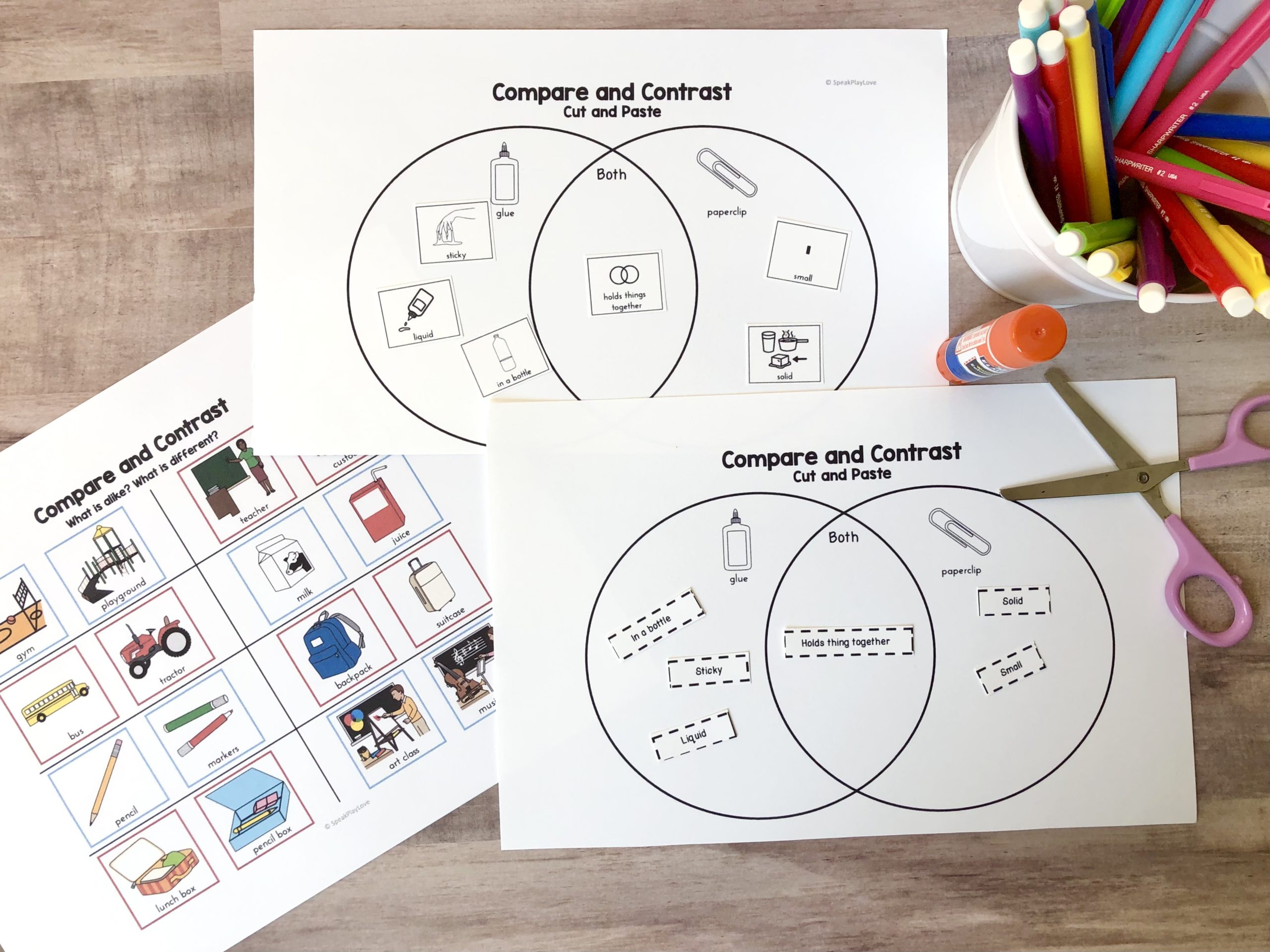 picture of compare and contrast speech therapy activity