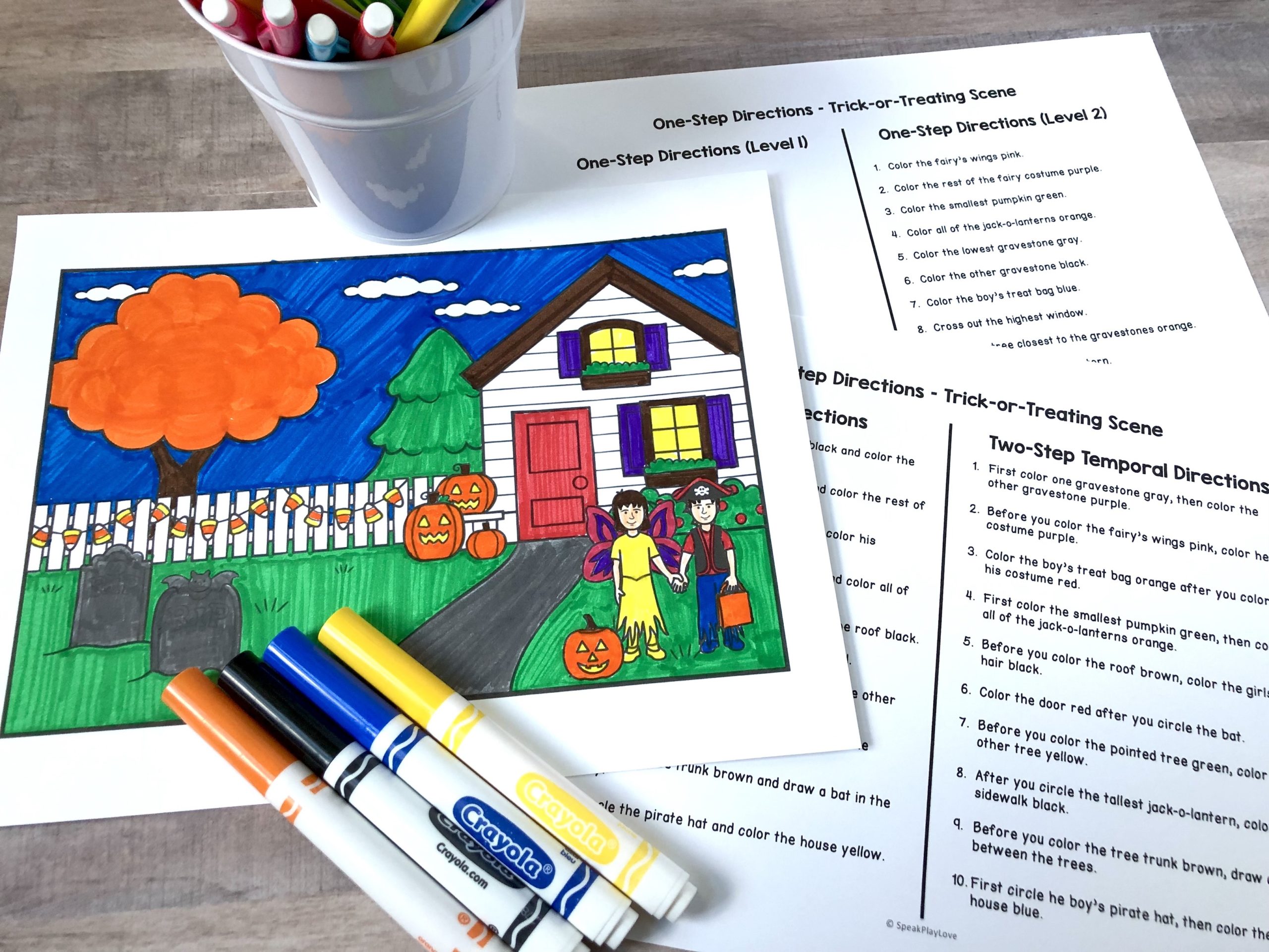 picture of Halloween following directions coloring sheets