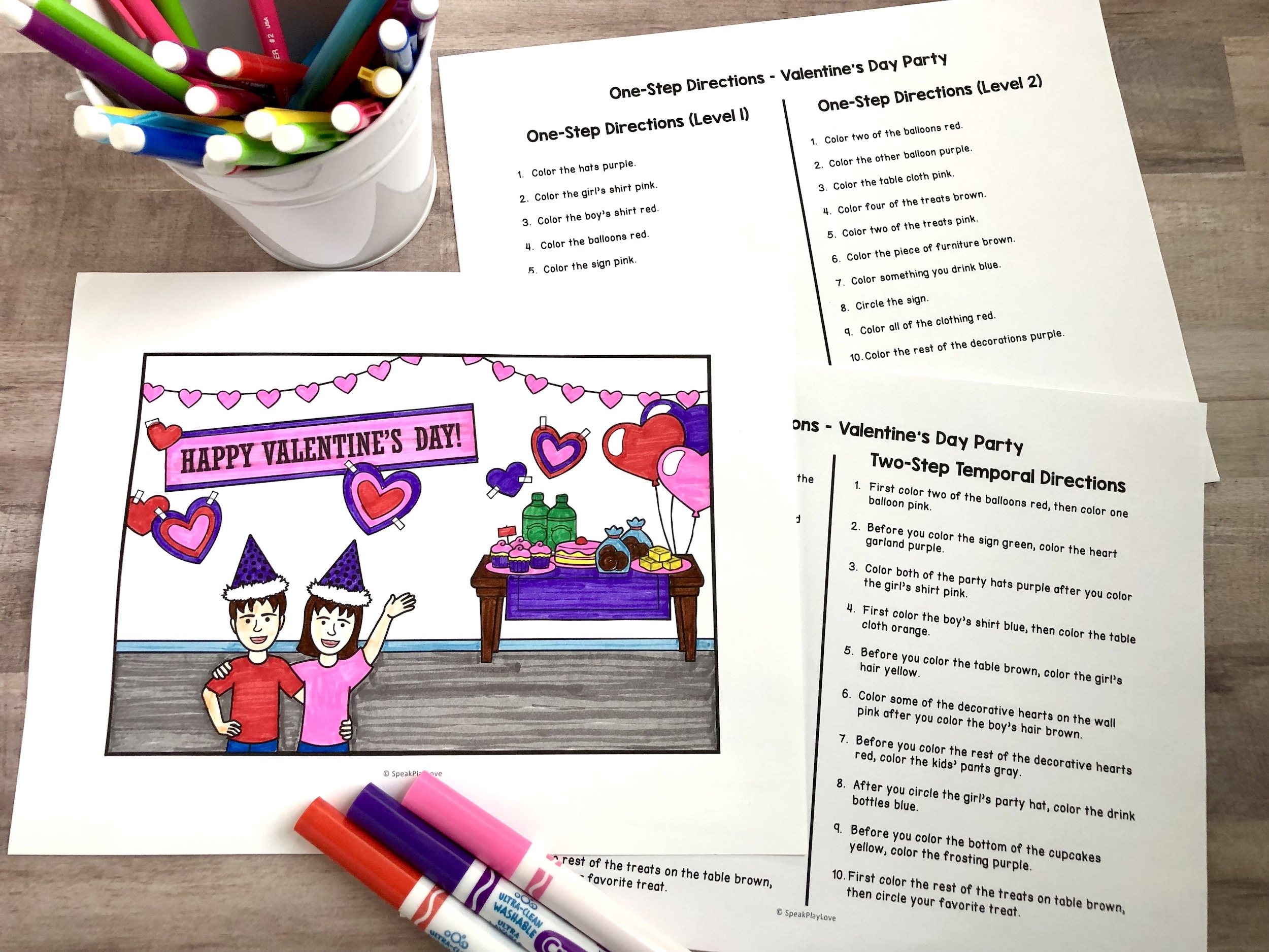 picture of valentine's day following directions coloring activity