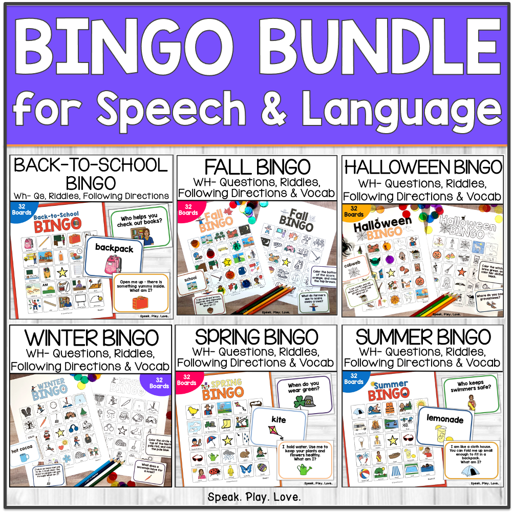 picture of bingo wh questions speech therapy activities