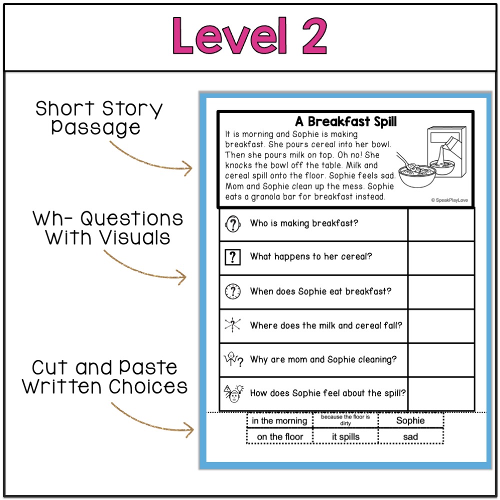 picture of level 2 short stories wh questions free