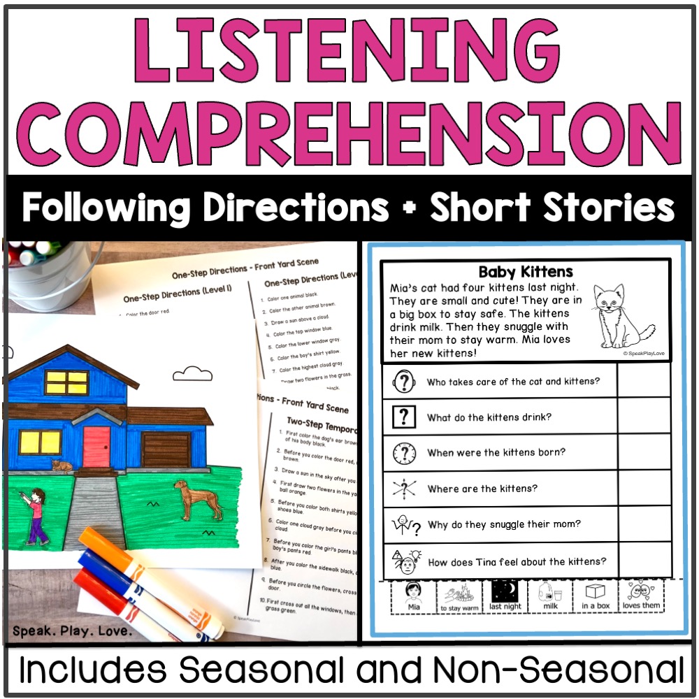 Listening Comprehension Activities Speech Therapy Bundle Cover