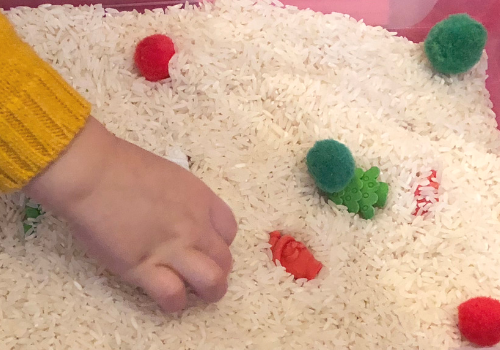 christmas sensory bin close up